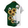 Gothic Couple Outfit Contrast Color Sunflower Skulls Pattern Ruched Bust Belt Sweetheart Neck A Line Mini Dress and Button Up Shirt Holiday Matching Outfit - Vert profond S | US 4
