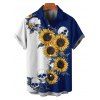 Gothic Couple Outfit Contrast Color Sunflower Skulls Pattern Ruched Bust Belt Sweetheart Neck A Line Mini Dress and Button Up Shirt Holiday Matching Outfit - Bleu profond S | US 4