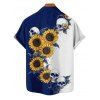 Gothic Couple Outfit Contrast Color Sunflower Skulls Pattern Ruched Bust Belt Sweetheart Neck A Line Mini Dress and Button Up Shirt Holiday Matching Outfit - Bleu profond S | US 4