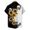 Gothic Couple Outfit Contrast Color Sunflower Skulls Pattern Ruched Bust Belt Sweetheart Neck A Line Mini Dress and Button Up Shirt Holiday Matching Outfit - Noir S | US 4