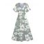 Robe mi-longue à imprimé hibiscus hawaïen, col en V, ourlet fendu, manches flottantes - Rose clair M | US 6
