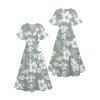 Robe de Vacances Mi-Longue Fleurie Imprimée Manches Bouffantes à Col V - Vert clair S | US 4