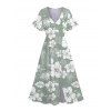 Tropical Print V Neck Split Hem Flutter Sleeve Vacation Dress And Short Sleeve Shirt Matching Outfit - Vert clair S | US 4