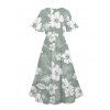 Tropical Print V Neck Split Hem Flutter Sleeve Vacation Dress And Short Sleeve Shirt Matching Outfit - Vert clair S | US 4