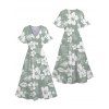 Tropical Print V Neck Split Hem Flutter Sleeve Vacation Dress And Short Sleeve Shirt Matching Outfit - Vert clair S | US 4