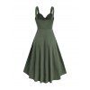 Casual Women Outfit Mock Button Ruched Bust Asymmetrical Hem Self Belted Dress and Sequins Butterfly Earrings Buckle Strap Chunky Heels Sandals Set - Vert profond S | US 4