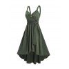 Casual Women Outfit Mock Button Ruched Bust Asymmetrical Hem Self Belted Dress and Sequins Butterfly Earrings Buckle Strap Chunky Heels Sandals Set - Vert profond S | US 4