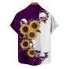 Chemise gothique à manches courtes et boutons pour homme, motif tête de mort et tournesol, couleur contrastée, style vacances - Concorde 3XL
