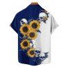Chemise gothique à manches courtes et boutons pour homme, motif tête de mort et tournesol, couleur contrastée, style vacances - Bleu profond 5XL