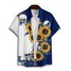 Chemise gothique à manches courtes et boutons pour homme, motif tête de mort et tournesol, couleur contrastée, style vacances - Bleu profond 5XL