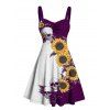 Contrast Color Sunflower Skulls Pattern Ruched Bust Gothic Dress Sweetheart Neck A Line Mini Holiday Dress - CONCORD L | US 8-10