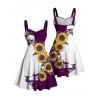 Robe gothique à col en cœur et mini robe trapèze à motif de tournesols et de crânes, couleur contrastée, buste froncé - Concorde XXXXL | US 18