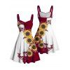 Gothic Couple Outfit Contrast Color Sunflower Skulls Pattern Ruched Bust Sweetheart Neck A Line Mini Dress and Button Up Shirt Holiday Matching Outfit - Rouge foncé S | US 4