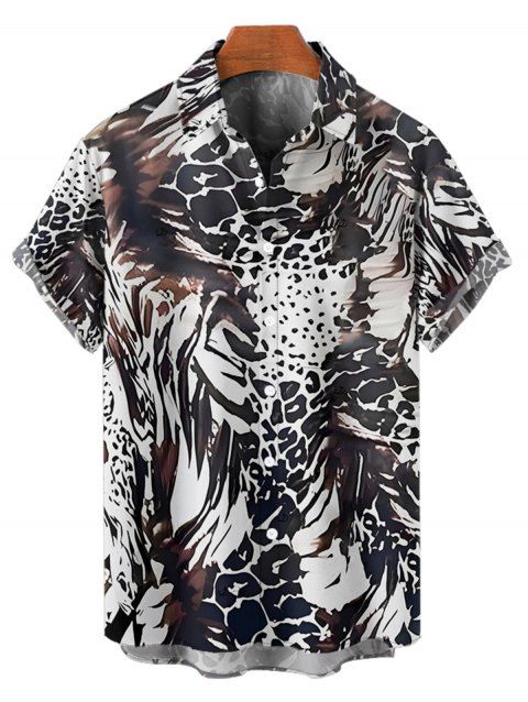 Chemise de vacances à motif animalier pour homme, boutonnée, retroussée, manches courtes, décontractée