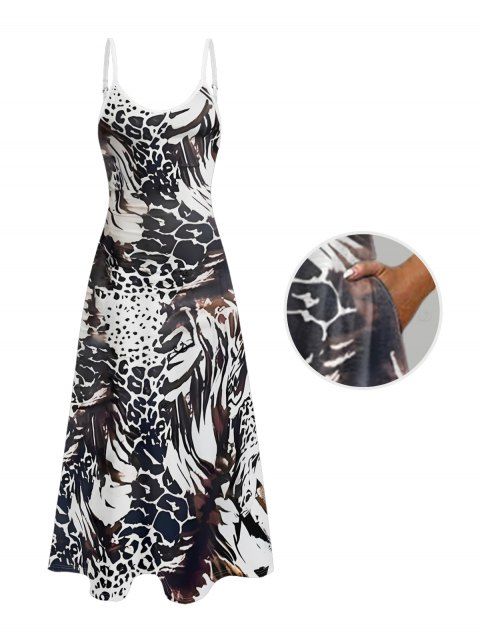 Robe de vacances à poches et motif animalier, bretelles spaghetti réglables, coupe trapèze, longue et décontractée