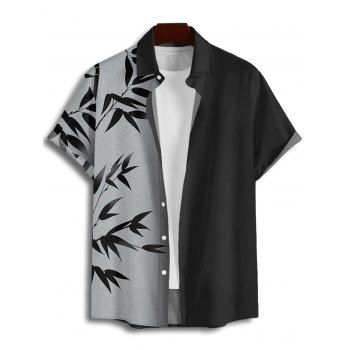 Vacation Couple Outfit Colorblock Leaf Pattern Spaghetti Strap V Neck A Line Mini Tank Dress and Button Up Shirt Casual Matching Outfit