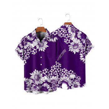 Men's Daisy Flower Pattern Vacation Shirt Button Up Roll Up Short Sleeve Casual Shirt