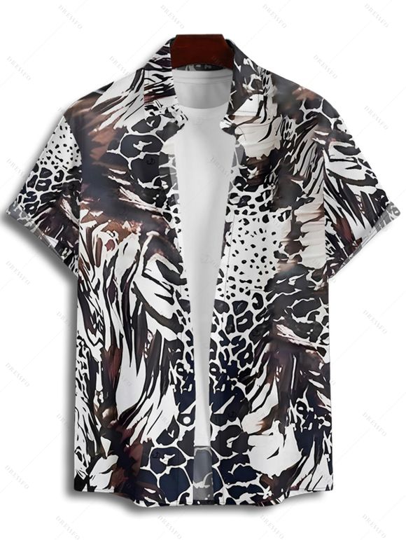 Chemise de vacances à motif animalier pour homme, boutonnée, retroussée, manches courtes, décontractée - multicolor 4XL
