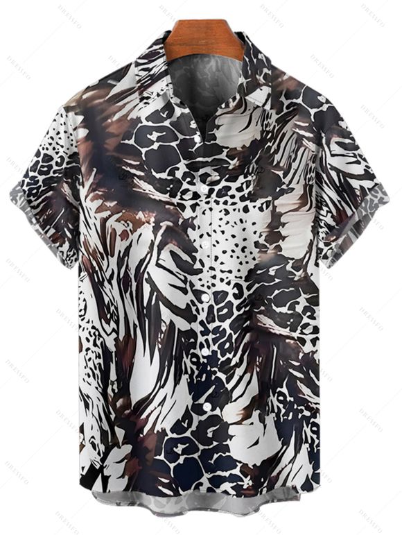 Chemise de vacances à motif animalier pour homme, boutonnée, retroussée, manches courtes, décontractée - multicolor 5XL