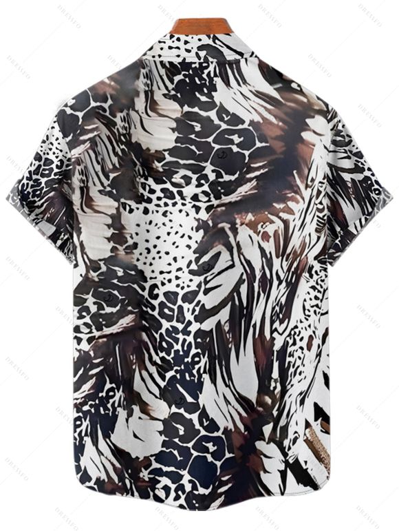 Chemise de vacances à motif animalier pour homme, boutonnée, retroussée, manches courtes, décontractée - multicolor 4XL