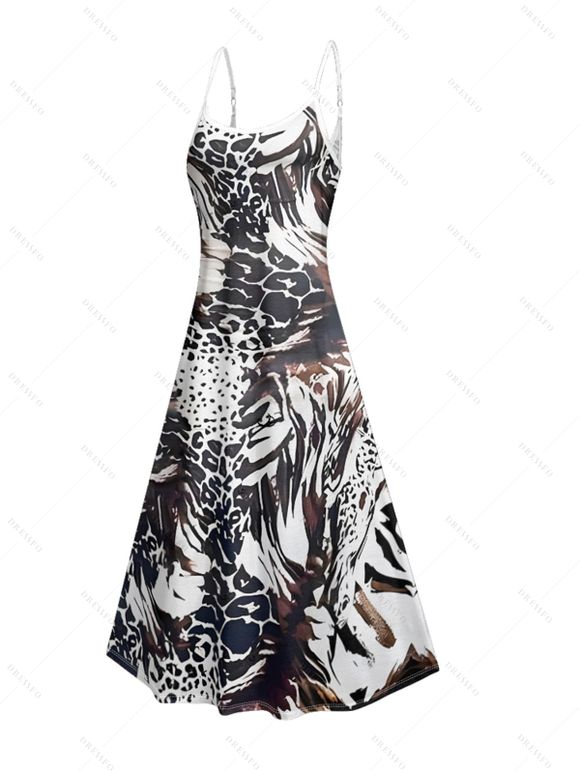 Robe de vacances à motif animalier avec poches et bretelles spaghetti réglables, coupe trapèze, longue et décontractée - Noir M | US 6