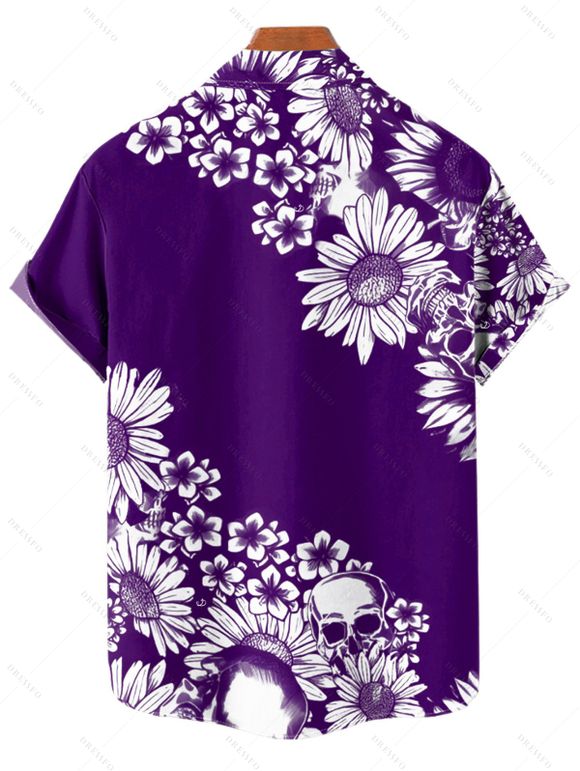 Chemise de vacances à motif marguerites pour homme, boutonnée, retroussée, manches courtes, décontractée - Concorde 4XL