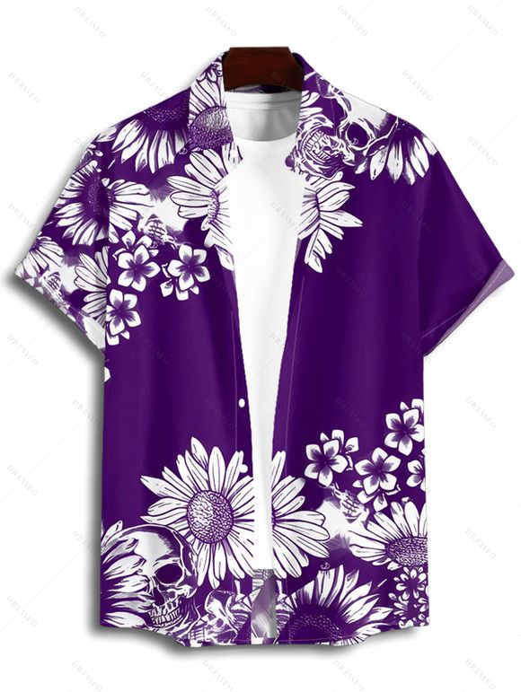 Chemise de vacances à motif marguerites pour homme, boutonnée, retroussée, manches courtes, décontractée - Concorde 4XL