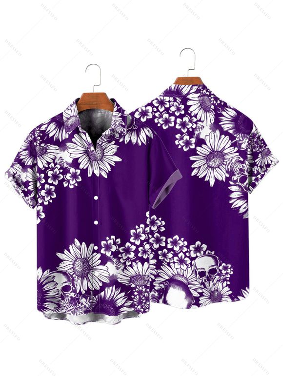 Chemise de vacances à motif marguerites pour homme, boutonnée, retroussée, manches courtes, décontractée - Concorde 4XL
