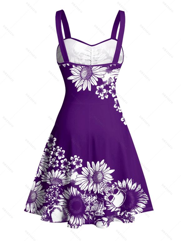 Robe de vacances à motif de marguerites, buste froncé, ceinture, col en cœur, mini-robe décontractée trapèze - Concorde XXXL | US 16