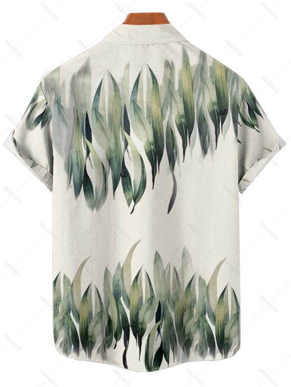 Chemise de vacances à motif feuilles pour homme, boutonnée, retroussée, manches courtes, décontractée - Vert 4XL
