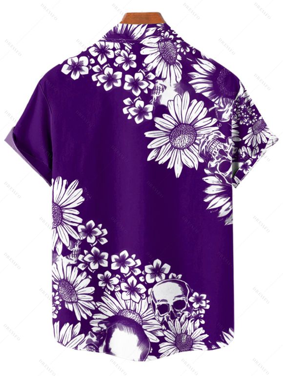 Vacation Couple Outfit Daisy Flower Pattern Ruched Bust Belt Sweetheart Neck A Line Mini Dress and Button Up Shirt Casual Matching Outfit - Concorde S | US 4