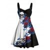Robe gothique monochrome à motif de fleurs, feuilles et crânes, buste froncé, ceinture, col en cœur, coupe trapèze, mini robe de vacances - Noir XXXXXL | US 20