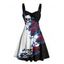 Robe gothique monochrome à motif de fleurs, feuilles et crânes, buste froncé, ceinture, col en cœur, coupe trapèze, mini robe de vacances - Noir XXXXXL | US 20