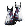 Robe gothique monochrome à motif de fleurs, feuilles et crânes, buste froncé, ceinture, col en cœur, coupe trapèze, mini robe de vacances - Noir XXXXXL | US 20