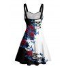 Robe gothique monochrome à motif de fleurs, feuilles et crânes, buste froncé, ceinture, col en cœur, coupe trapèze, mini robe de vacances - Noir XXXXXL | US 20