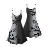 Robe de vacances à motif de feuilles colorblock, bretelles spaghetti, col en V, coupe trapèze, mini-robe débardeur décontractée - Noir S | US 4