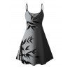 Robe de vacances à motif de feuilles colorblock, bretelles spaghetti, col en V, coupe trapèze, mini-robe débardeur décontractée - Noir XXXXXL | US 20