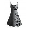 Robe de vacances à motif de feuilles colorblock, bretelles spaghetti, col en V, coupe trapèze, mini-robe débardeur décontractée - Noir XXXXXL | US 20