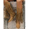 Solid Color Tassel Rivet  Pointed Toe Zipper Up Chunky Heels Vintage Mid Calf Boots - Café profond EU 43