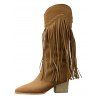Solid Color Tassel Rivet  Pointed Toe Zipper Up Chunky Heels Vintage Mid Calf Boots - Café profond EU 43