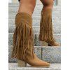 Solid Color Tassel Rivet  Pointed Toe Zipper Up Chunky Heels Vintage Mid Calf Boots - Café profond EU 43