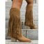Solid Color Tassel Rivet  Pointed Toe Zipper Up Chunky Heels Vintage Mid Calf Boots - Café profond EU 43