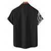 Chemise de vacances à motif de feuilles colorblock pour homme, chemise décontractée à manches courtes et boutonnée et retroussable - Noir 5XL