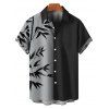 Chemise de vacances à motif de feuilles colorblock pour homme, chemise décontractée à manches courtes et boutonnée et retroussable - Noir 5XL