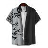 Chemise de vacances à motif de feuilles colorblock pour homme, chemise décontractée à manches courtes et boutonnée et retroussable - Noir 5XL