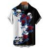 Chemise gothique monochrome à manches courtes et boutons pour homme, motif tête de mort et fleurs, style vacances - Noir 5XL