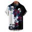 Chemise gothique monochrome à manches courtes et boutons pour homme, motif tête de mort et fleurs, style vacances - Noir 5XL