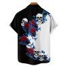 Chemise gothique monochrome à manches courtes et boutons pour homme, motif tête de mort et fleurs, style vacances - Noir 5XL
