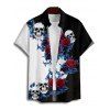 Chemise gothique monochrome à manches courtes et boutons pour homme, motif tête de mort et fleurs, style vacances - Noir 5XL