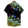 Chemise de vacances à manches courtes et boutons pour homme, motif papillon, champignon, herbe, plage - Noir 5XL